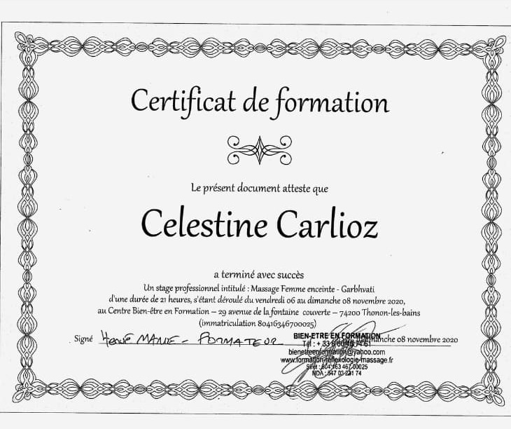 Diplome massage femme enceinte Garbhvati